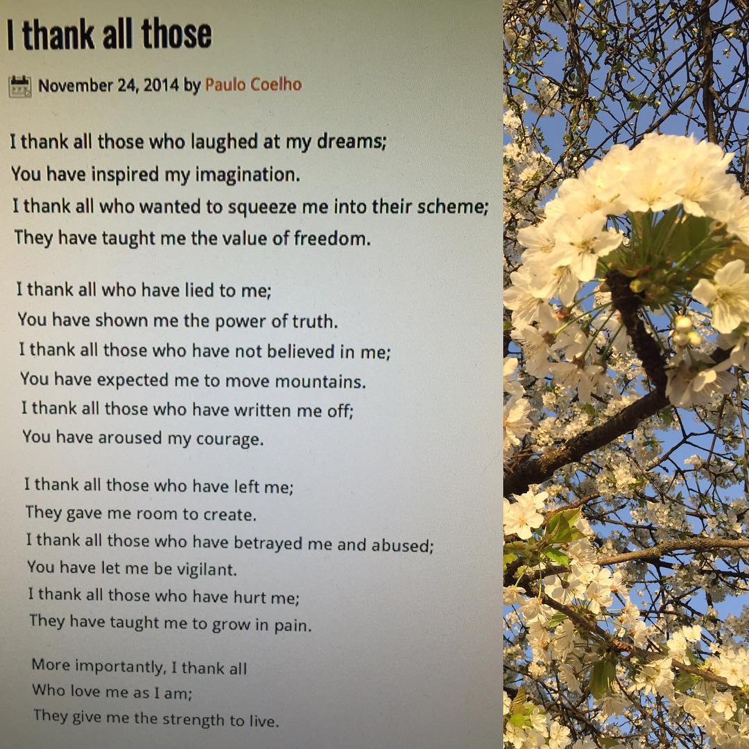 Thank all those [#4] November 24, 2014 by Paulo Coelho I thank all those