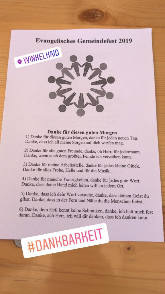 Dr. Norbert Dennerlein: Evangelisches Gemeindefest 2019 a Mn oo Danke für diesen guten Morgen 1) Danke für