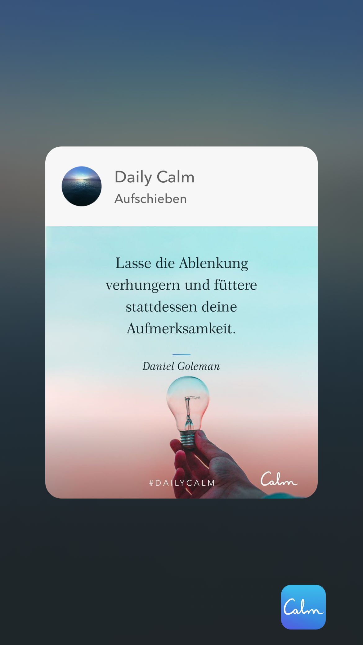 Daily Calm Aufschieben Lasse die Ablenkung verhungern und fiittere stattdessen deine Aufmerksamkeit