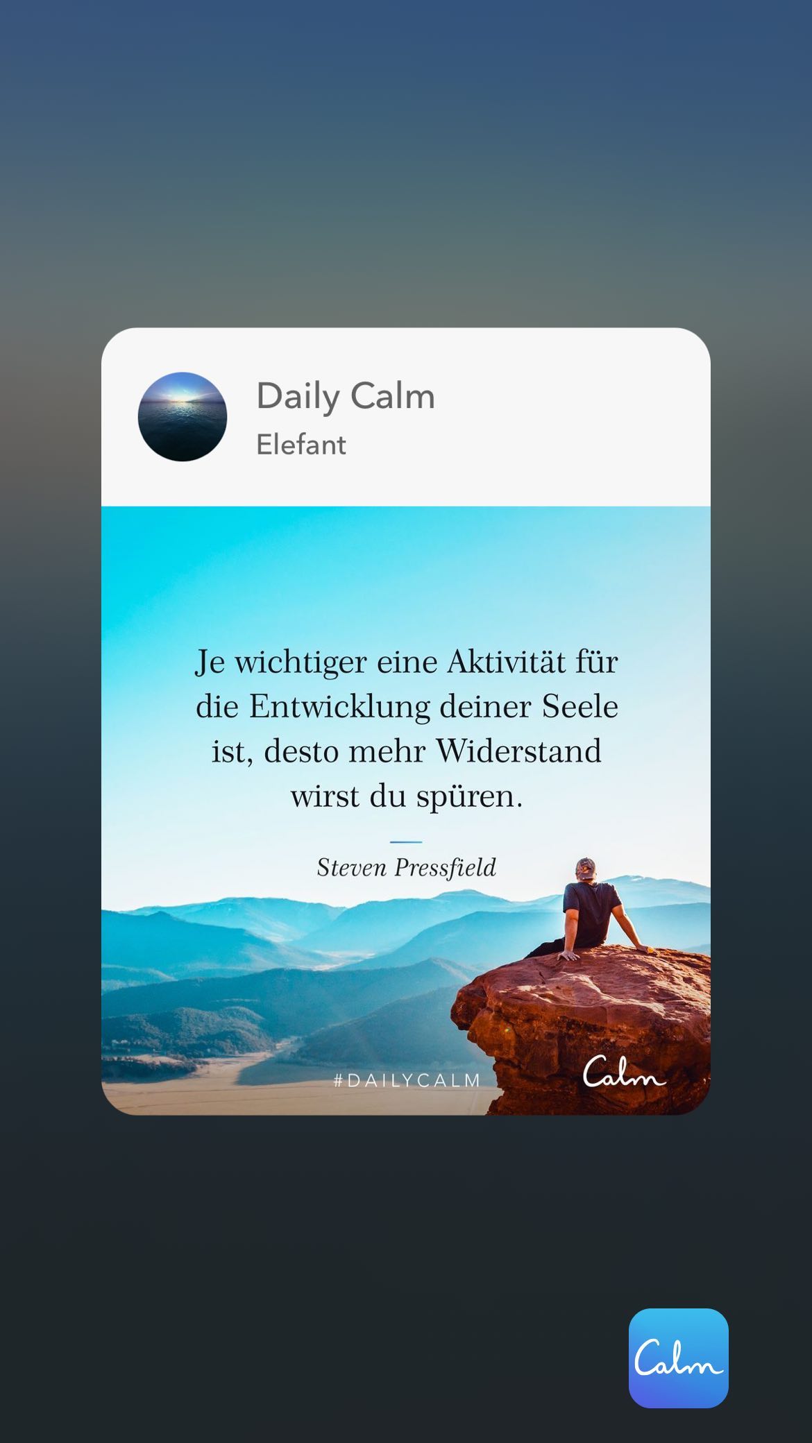 Daily Calm Elefant Je wichtiger eine Aktivität für die Entwicklung deiner Seele ist, desto