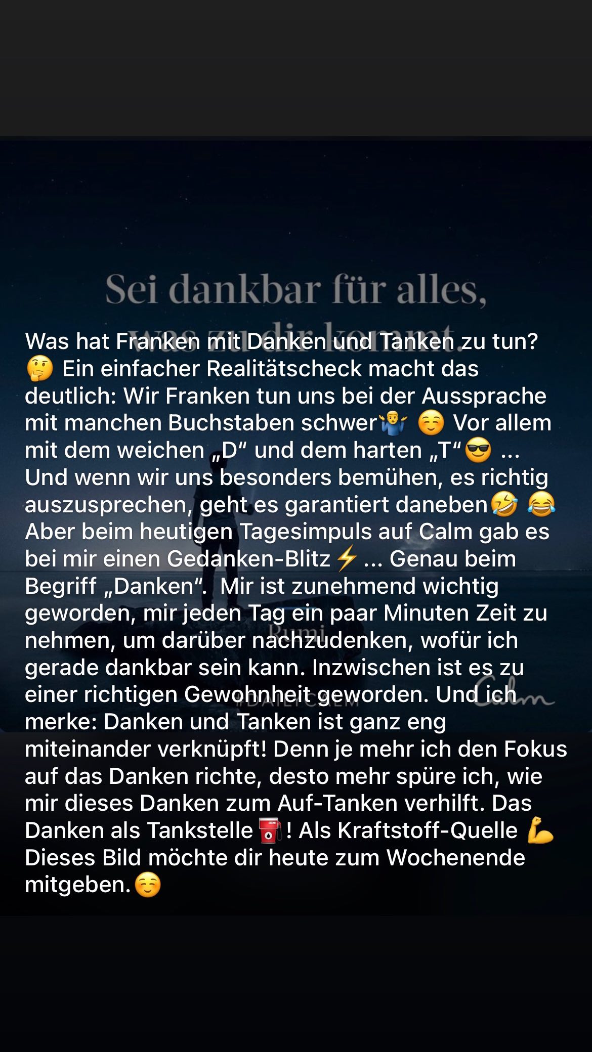 Sei dankbar für alles, Was hat Franken mitIDahkenlünst Tankeh zu tun