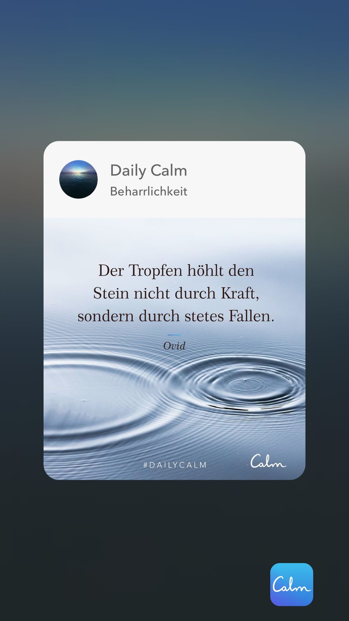 Daily Calm Beharrlichkeit Der Tropfen höhlt den Stein nicht durch Kraft, sondern durch stetes