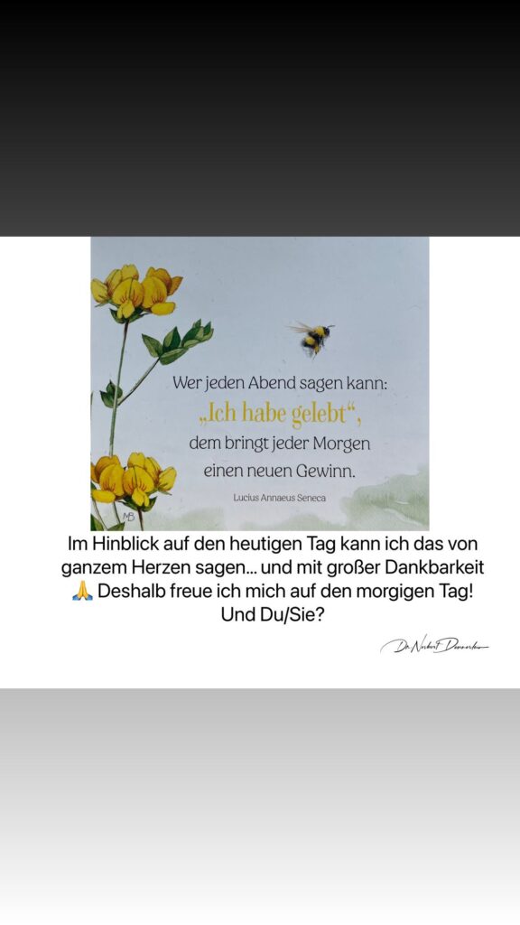 Dr. Norbert Dennerlein: Wer jeden Abend sagen kann: dem bringt jeder Morgen $>) einen neuen Gewinn