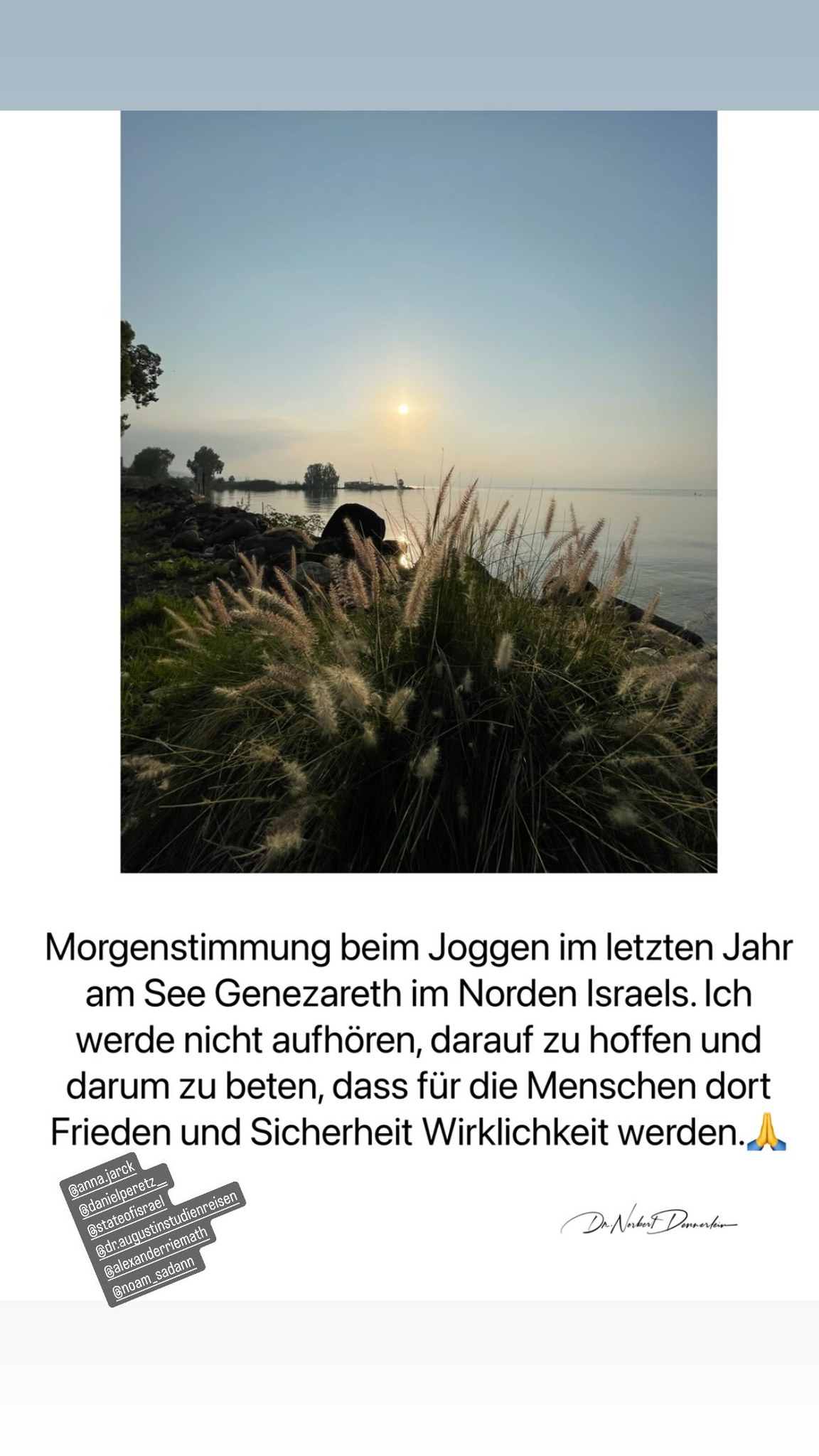 Morgenstimmung beim Joggen im letzten Jahr am See Genezareth im Norden Israels