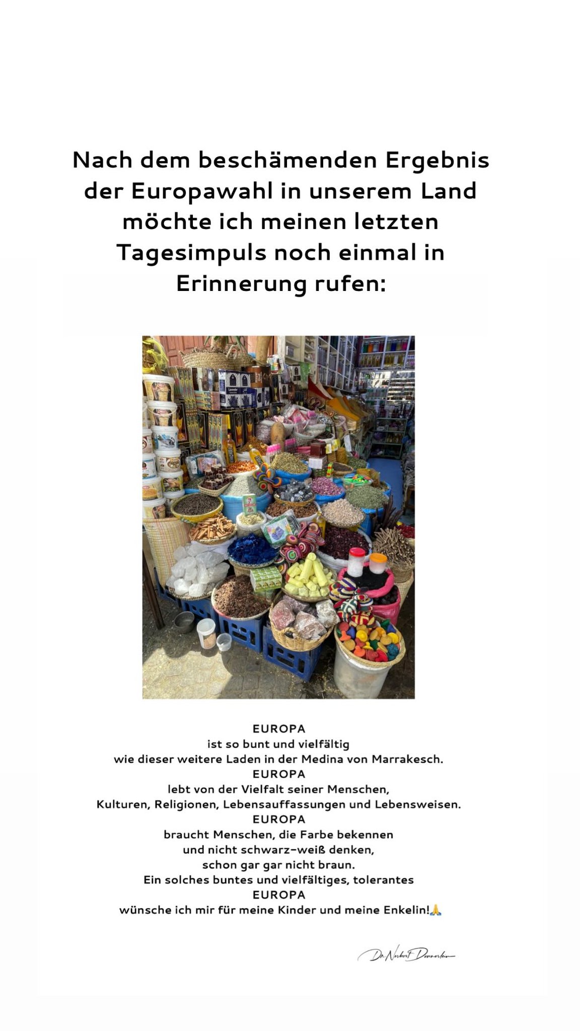 Nach dem beschämenden Ergebnis der Europawahl in unserem Land möchte ich meinen letzten Tagesimpuls