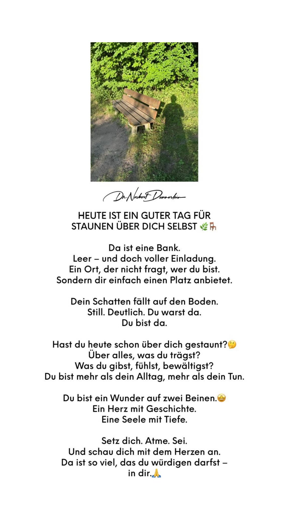 dr norbert dennerlein heute ist ein guter tag fuer staunen uber dich selbst sh da ist eine bank leer und doch voller ein