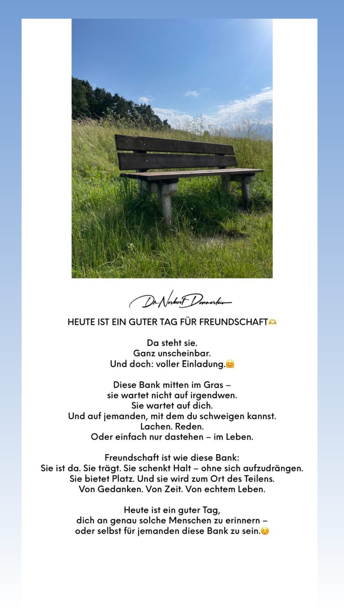 HEUTE IST EIN GUTER TAG FÜR FREUNDSCHAFT Da steht sie