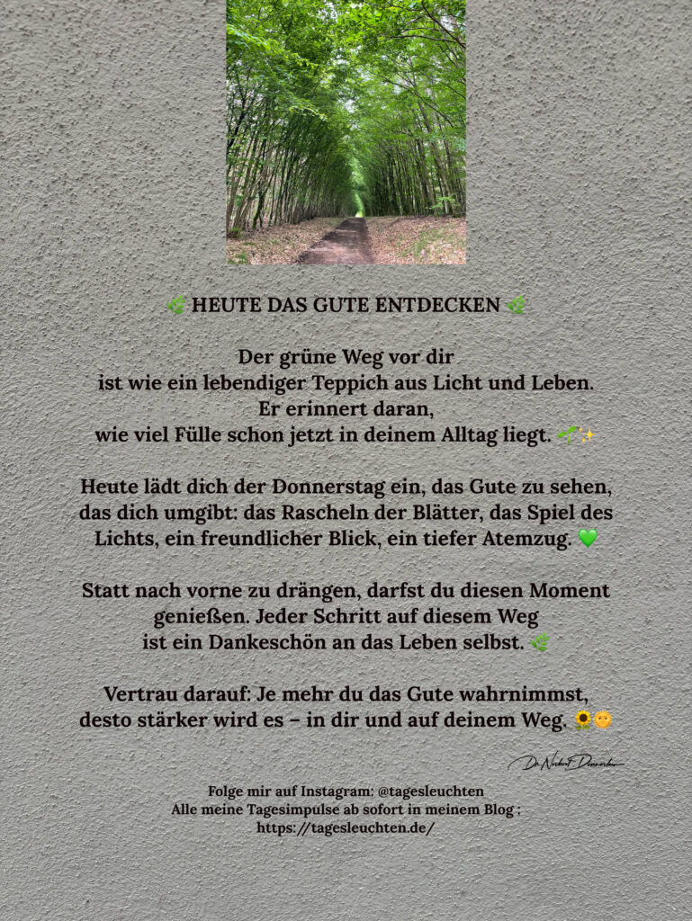 Dr. Norbert Dennerlein: Heute das Gute entdecken. Der grüne Weg vor dir ist wie ein lebendiger Teppich aus Licht und Leben