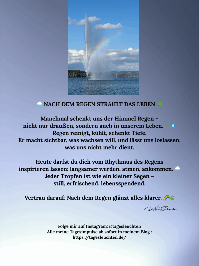 Dr. Norbert Dennerlein: Nach dem Regen strahlt das Leben. Manchmal schenkt uns der Himmel Regen – nicht nur draußen, sondern auch in unserem Leben