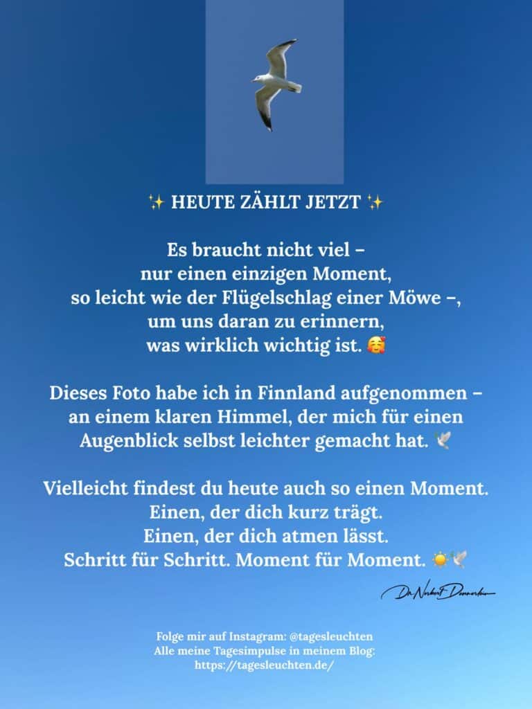 Dr. Norbert Dennerlein: Heute zählt jetzt. Es braucht nicht viel - nur einen einzigen Moment, so leicht wie der Flügelschlag einer Möwe
