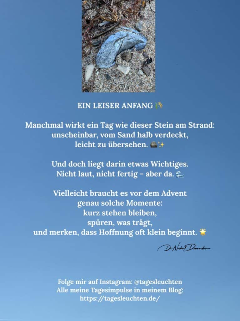 Dr. Norbert Dennerlein: EIN LEISER ANFANG. Manchmal wirkt ein Tag wie dieser Stein am Strand