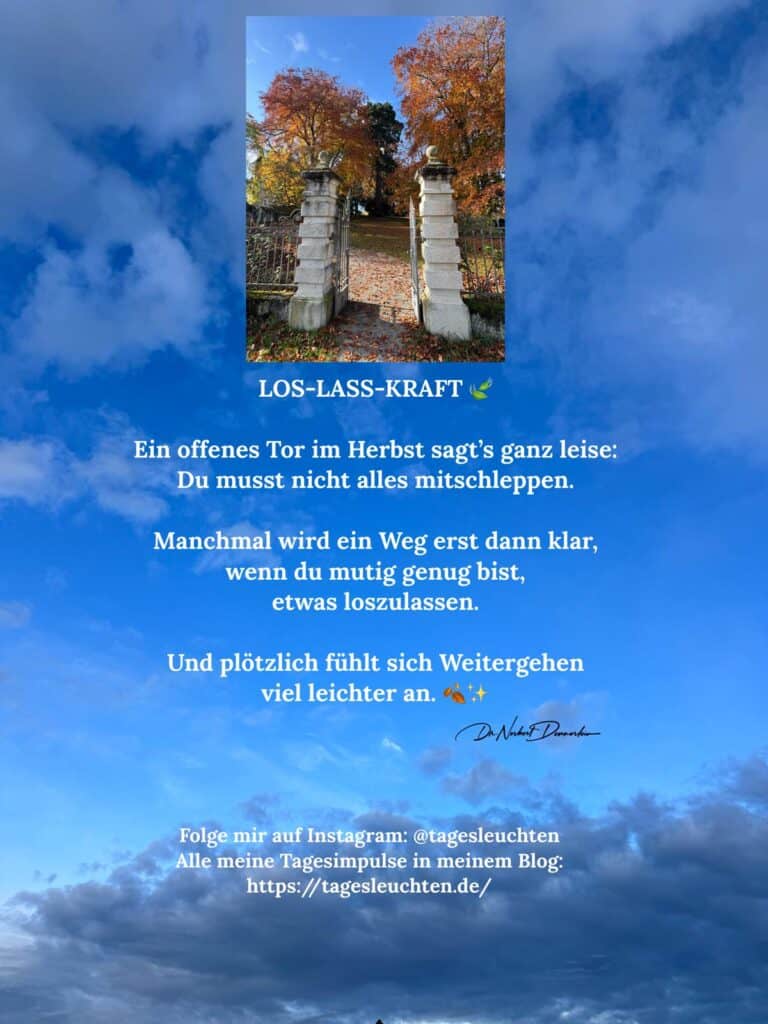 Dr. Norbert Dennerlein: LOS-LASS-KRAFT. Ein offenes Tor im Herbst sagt‘s ganz leise: Du musst nicht alles mitschleppen
