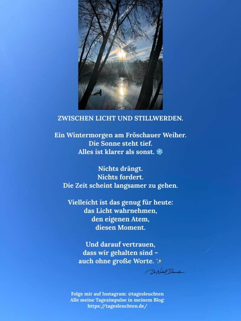 Dr. Norbert Dennerlein: ZWISCHEN LICHT UND STILLWERDEN. Ein Wintermorgen am Fröschauer Weiher