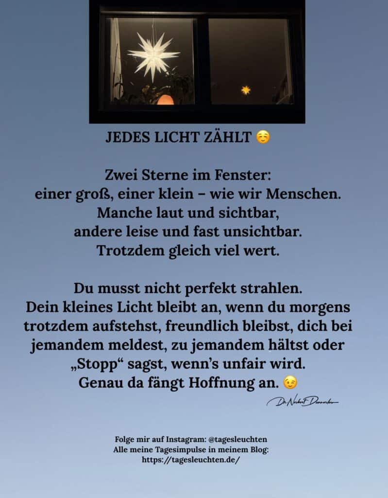 Dr. Norbert Dennerlein: JEDES LICHT ZÄHLT: Zwei Sterne im Fenster: einer groß, einer klein