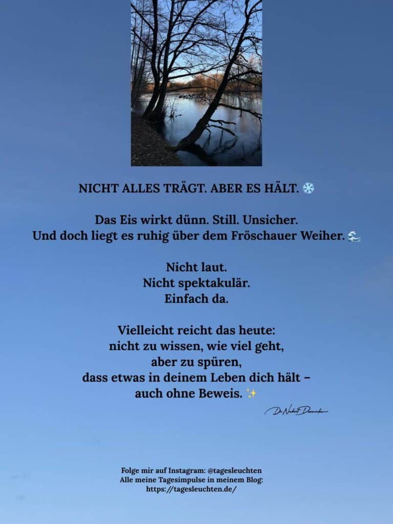 Dr. Norbert Dennerlein: NICHT ALLES TRÄGT. ABER ES HÄLT. Das Eis wirkt dünn. Still. Unsicher.
