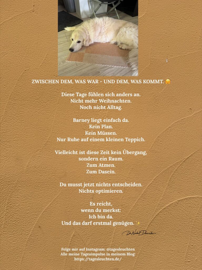 Dr. Norbert Dennerlein: ZWISCHEN DEM, WAS WAR - UND DEM, WAS KOMMT. Diese Tage fühlen sich anders an. Nicht mehr Weihnachten. Noch nicht Alltag.