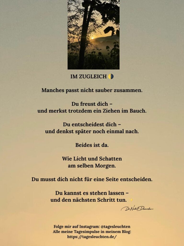 Dr. Norbert Dennerlein: IM ZUGLEICH. Manches passt nicht sauber zusammen. Du freust dich - und merkst trotzdem ein Ziehen im Bauch.