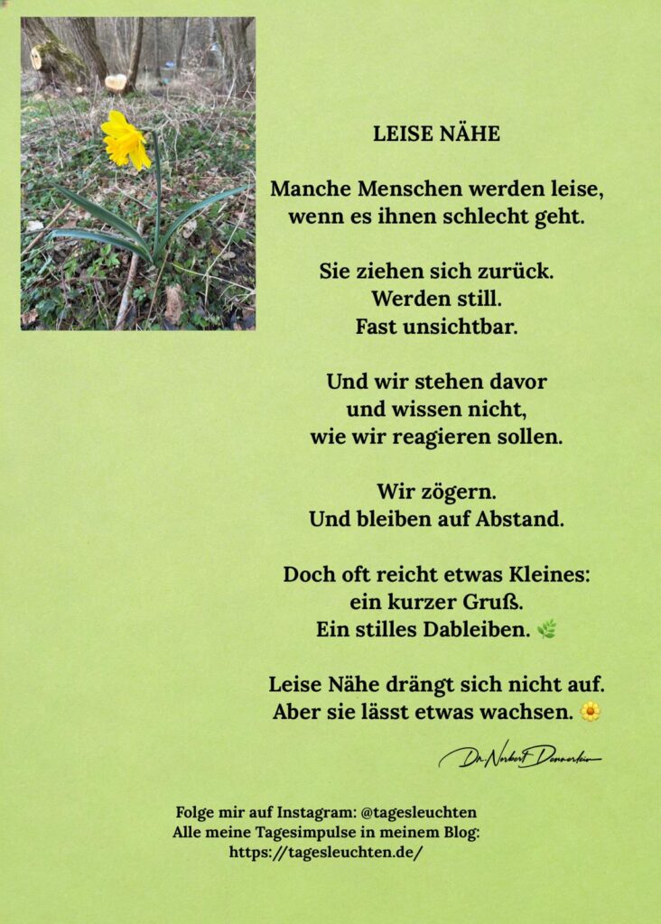 Dr. Norbert Dennerlein: LEISE NÄHE. Manche Menschen werden leise, wenn es ihnen schlecht geht.