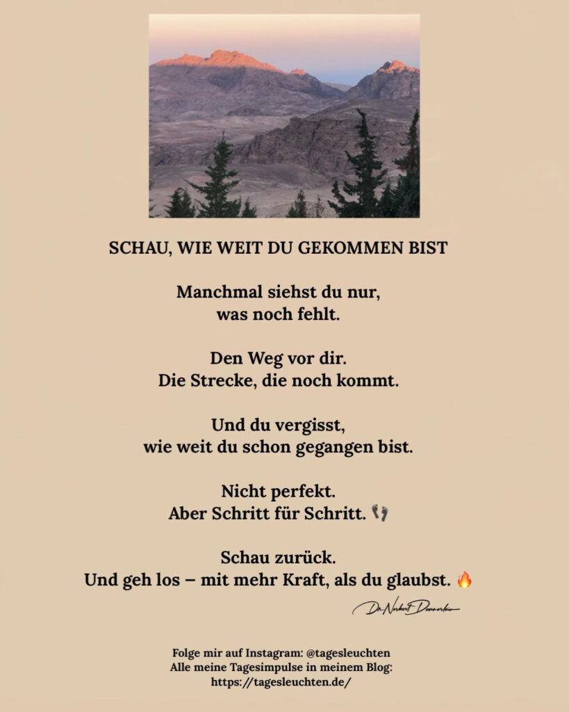 Dr. Norbert Dennerlein: SCHAU, WIE WEIT DU GEKOMMEN BIST. Manchmal siehst du nur, was noch fehlt