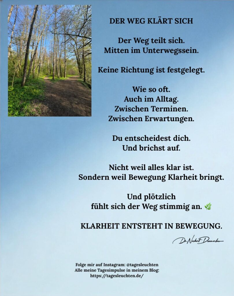 Dr. Norbert Dennerlein: DER WEG KLÄRT SICH. Der Weg teilt sich. Mitten im Unterwegssein