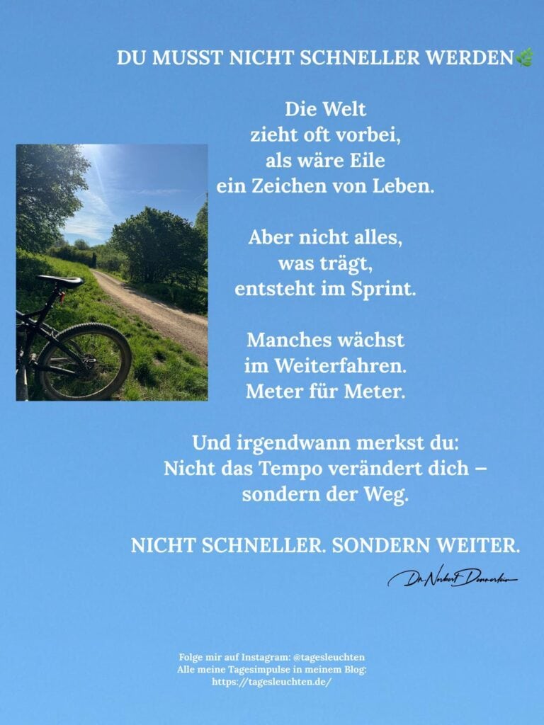 DU MUSST NICHT SCHNELLER WERDEN. Die Welt zieht oft vorbei, als wäre Eile ein Zeichen von Leben