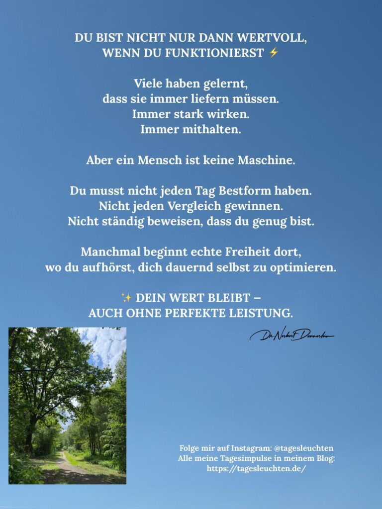 Dr. Norbert Dennerlein: DU BIST NICHT NUR DANN WERTVOLL, WENN DU FUNKTIONIERST. Viele haben gelernt, dass sie immer liefern müssen