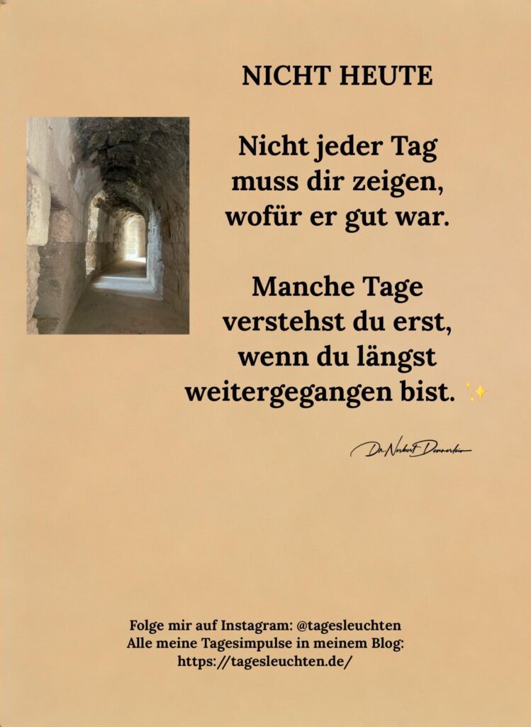Dr. Norbert Dennerlein: NICHT HEUTE. Nicht jeder Tag muss dir zeigen, wofür er gut war