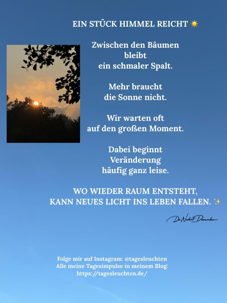 Dr. Norbert Dennerlein: EIN STÜCK HIMMEL REICHT. Zwischen den Bäumen bleibt ein schmaler Spalt