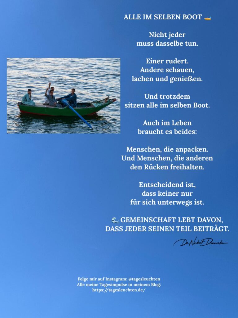 Dr. Norbert Dennerlein: ALLE IM SELBEN BOOT. Nicht jeder muss dasselbe tun