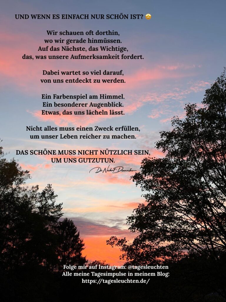 Dr. Norbert Dennerlein: UND WENN ES EINFACH NUR SCHÖN IST? Wir schauen oft dorthin, wo wir gerade hinmüssen