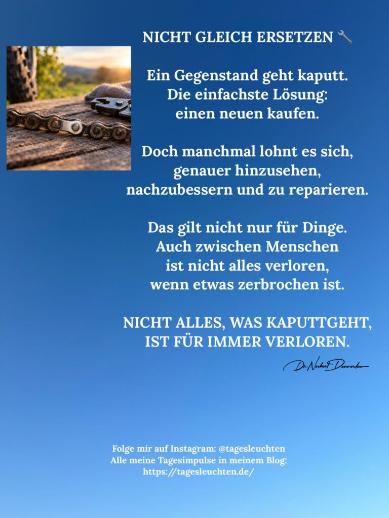 Dr. Norbert Dennerlein: NICHT GLEICH ERSETZEN. Ein Gegenstand geht kaputt. Die einfachste Lösung: einen neuen kaufen